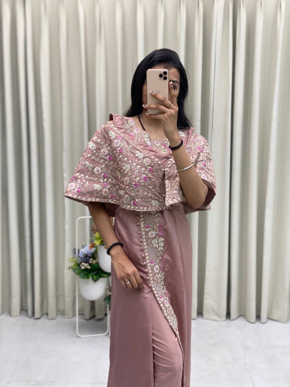 "Elegant Crepe Silk Fancy Top & Pant Set with Cording Sequence Embroidery and Foil Paper Work"