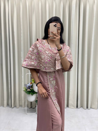 "Elegant Crepe Silk Fancy Top & Pant Set with Cording Sequence Embroidery and Foil Paper Work"