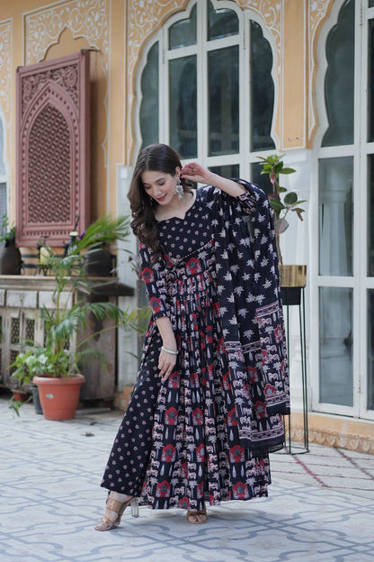 "Pure Cotton Ethnic Wear Set with Fancy Round Neck, Adjustable Waist & Matching Dupatta"