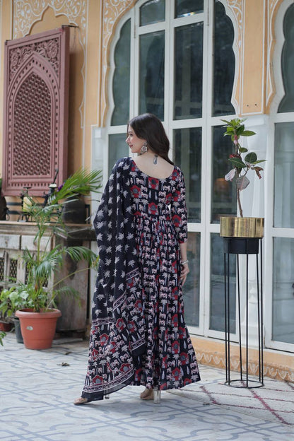 "Pure Cotton Ethnic Wear Set with Fancy Round Neck, Adjustable Waist & Matching Dupatta"