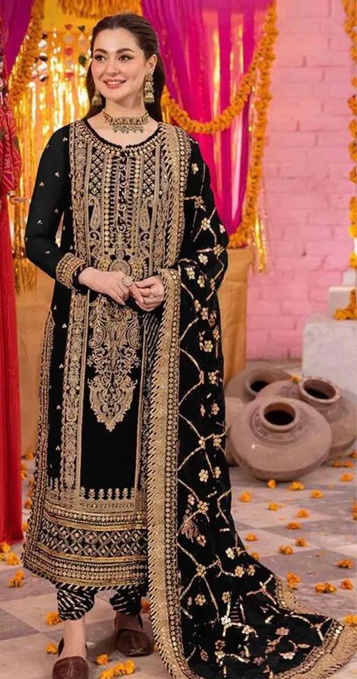 "Elegant Faux Georgette Embroidered Set with Sequence Work – Top, Pant & Dupatta"