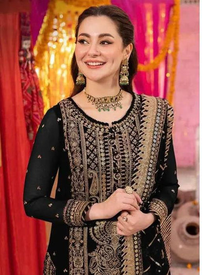 "Elegant Faux Georgette Embroidered Set with Sequence Work – Top, Pant & Dupatta"