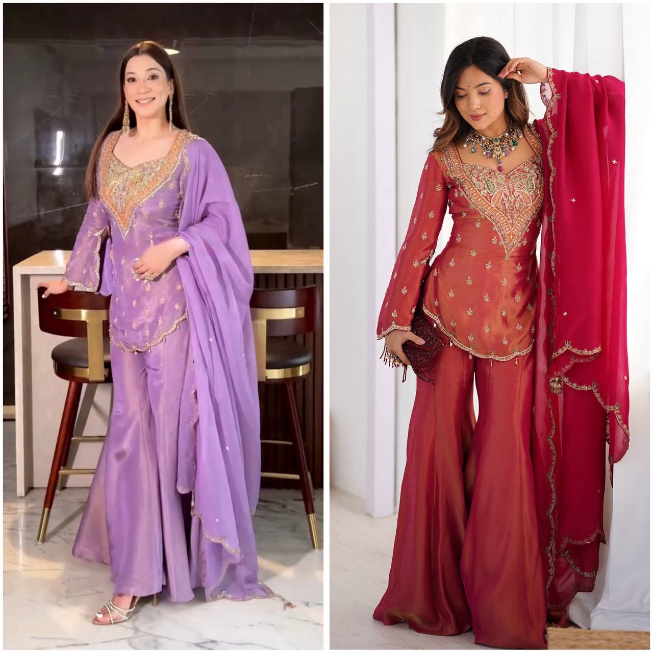 Heavy shimmer Silk designer kurta palazzo set