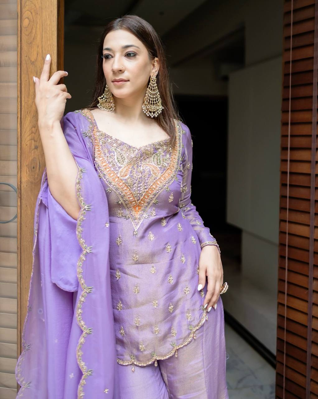 Heavy shimmer Silk designer kurta palazzo set