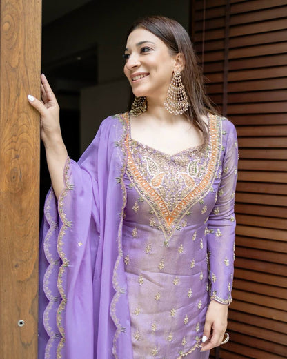 Heavy shimmer Silk designer kurta palazzo set