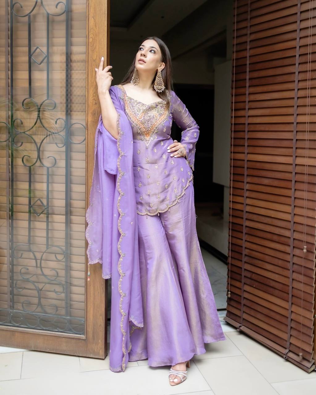 Heavy shimmer Silk designer kurta palazzo set