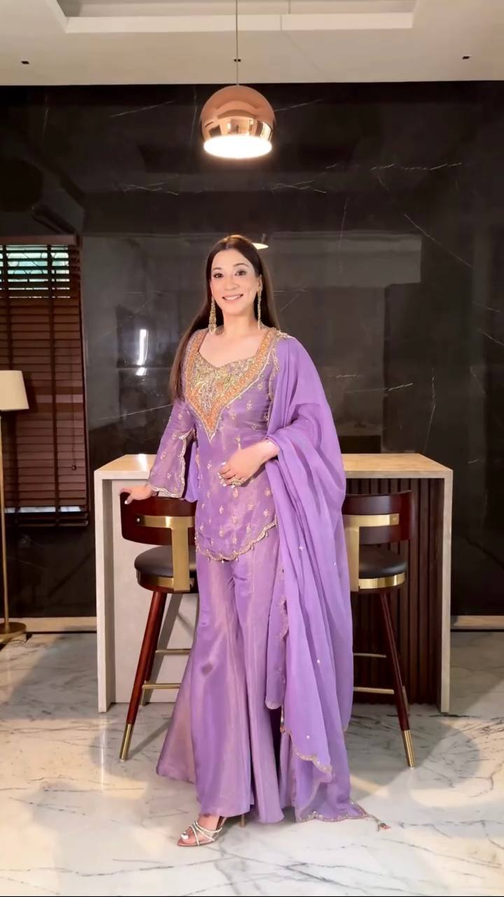 Heavy shimmer Silk designer kurta palazzo set