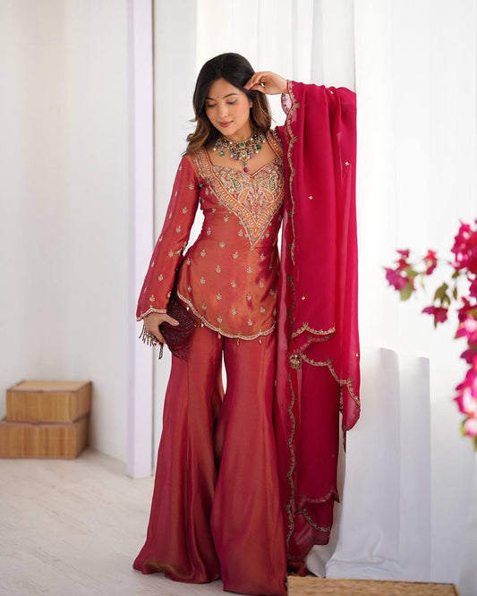 Heavy shimmer Silk designer kurta palazzo set