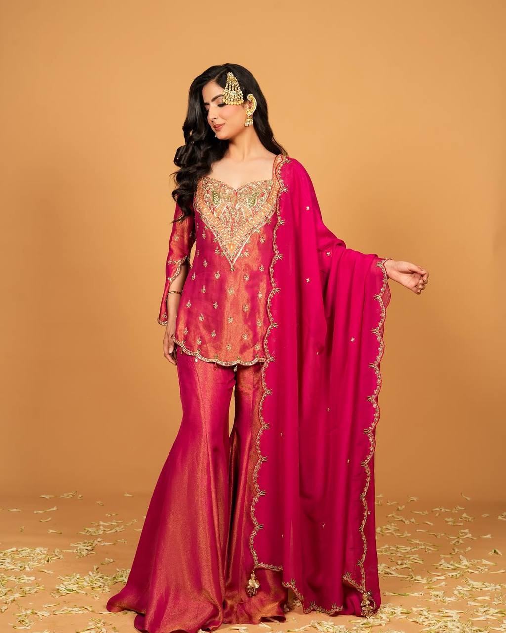Heavy shimmer Silk designer kurta palazzo set