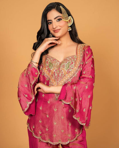 Heavy shimmer Silk designer kurta palazzo set