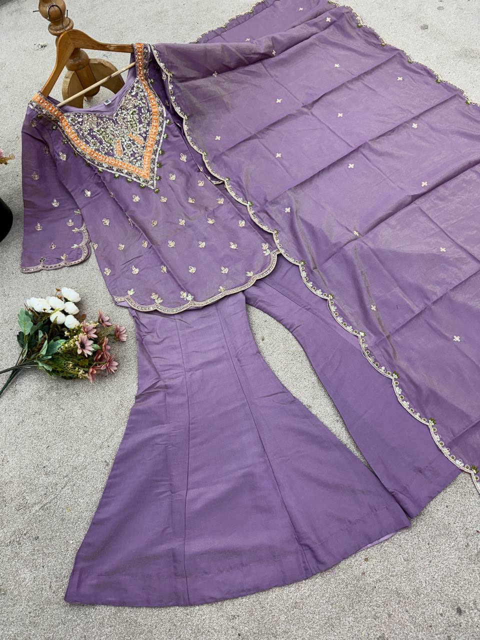 Heavy shimmer Silk designer kurta palazzo set