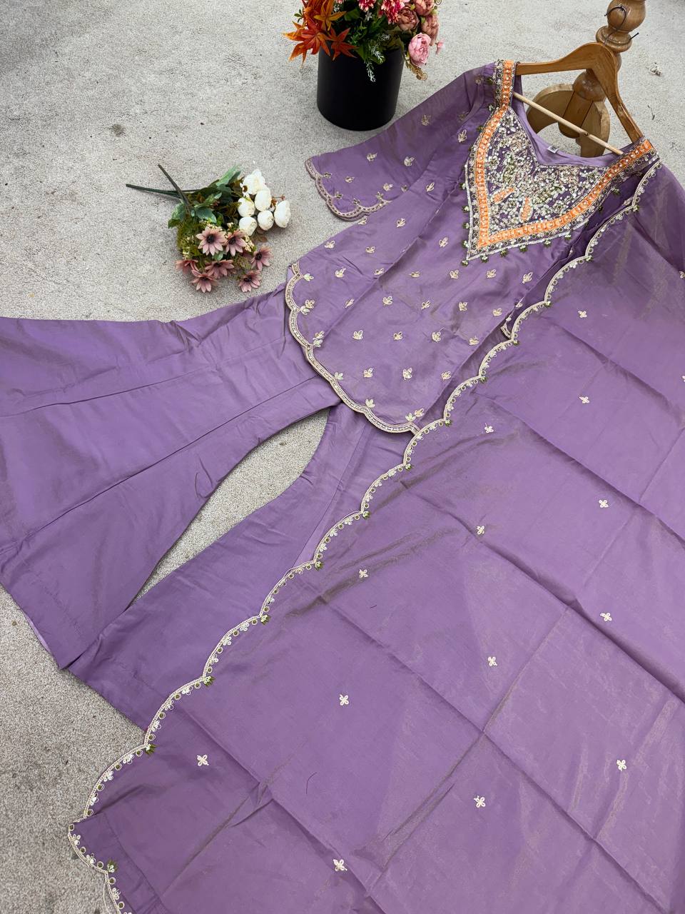Heavy shimmer Silk designer kurta palazzo set