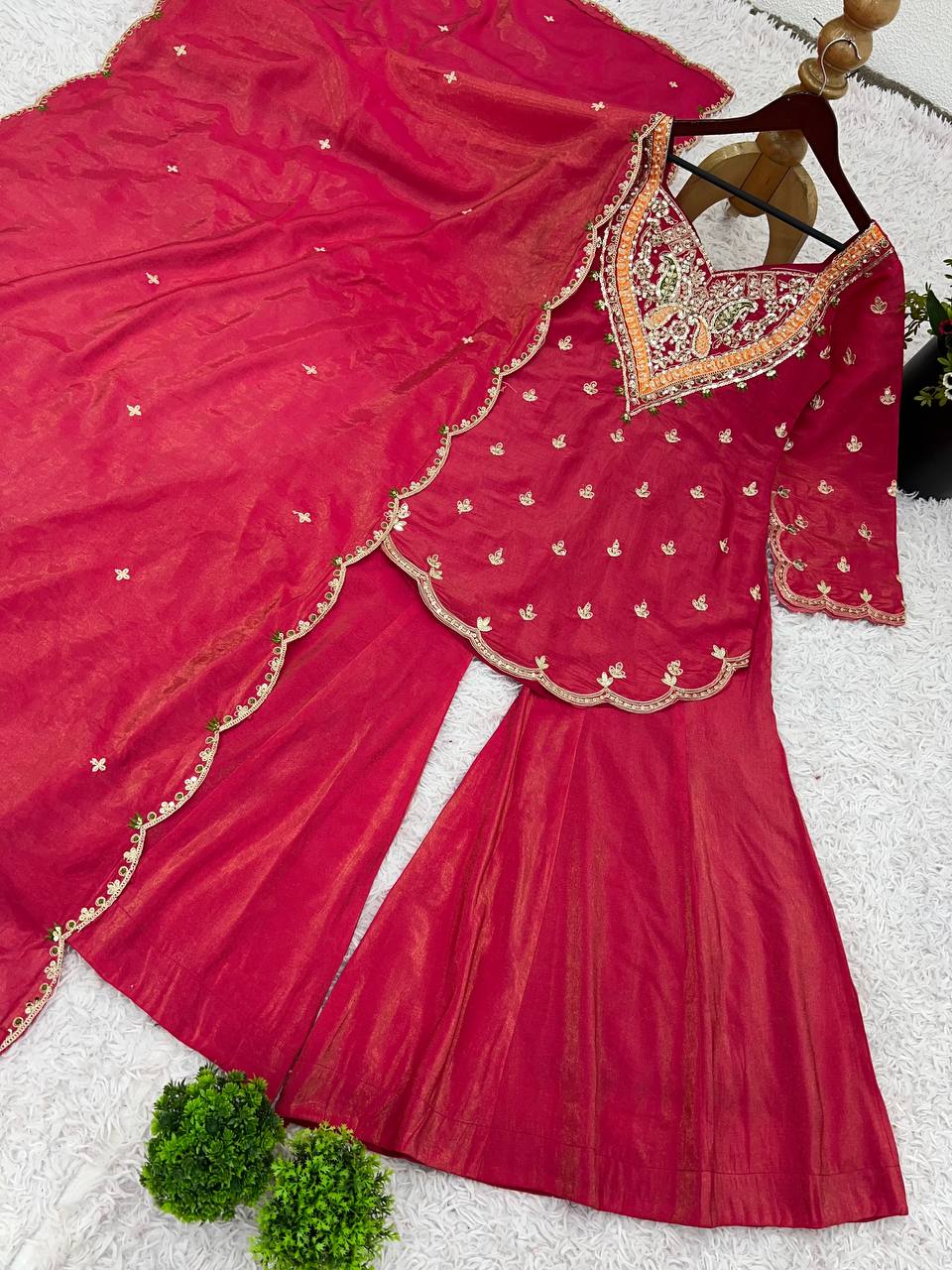 Heavy shimmer Silk designer kurta palazzo set