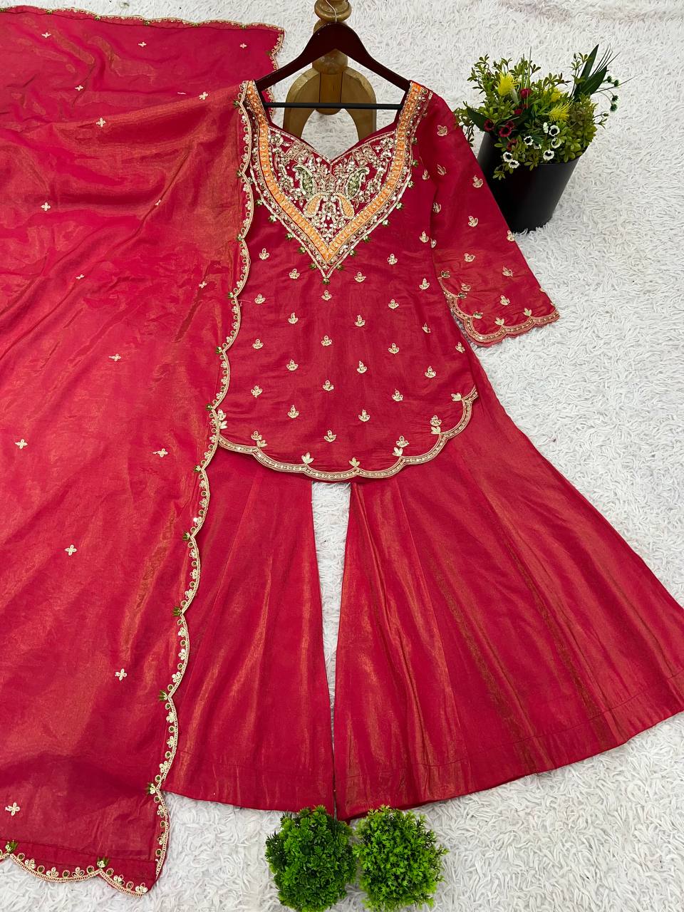 Heavy shimmer Silk designer kurta palazzo set