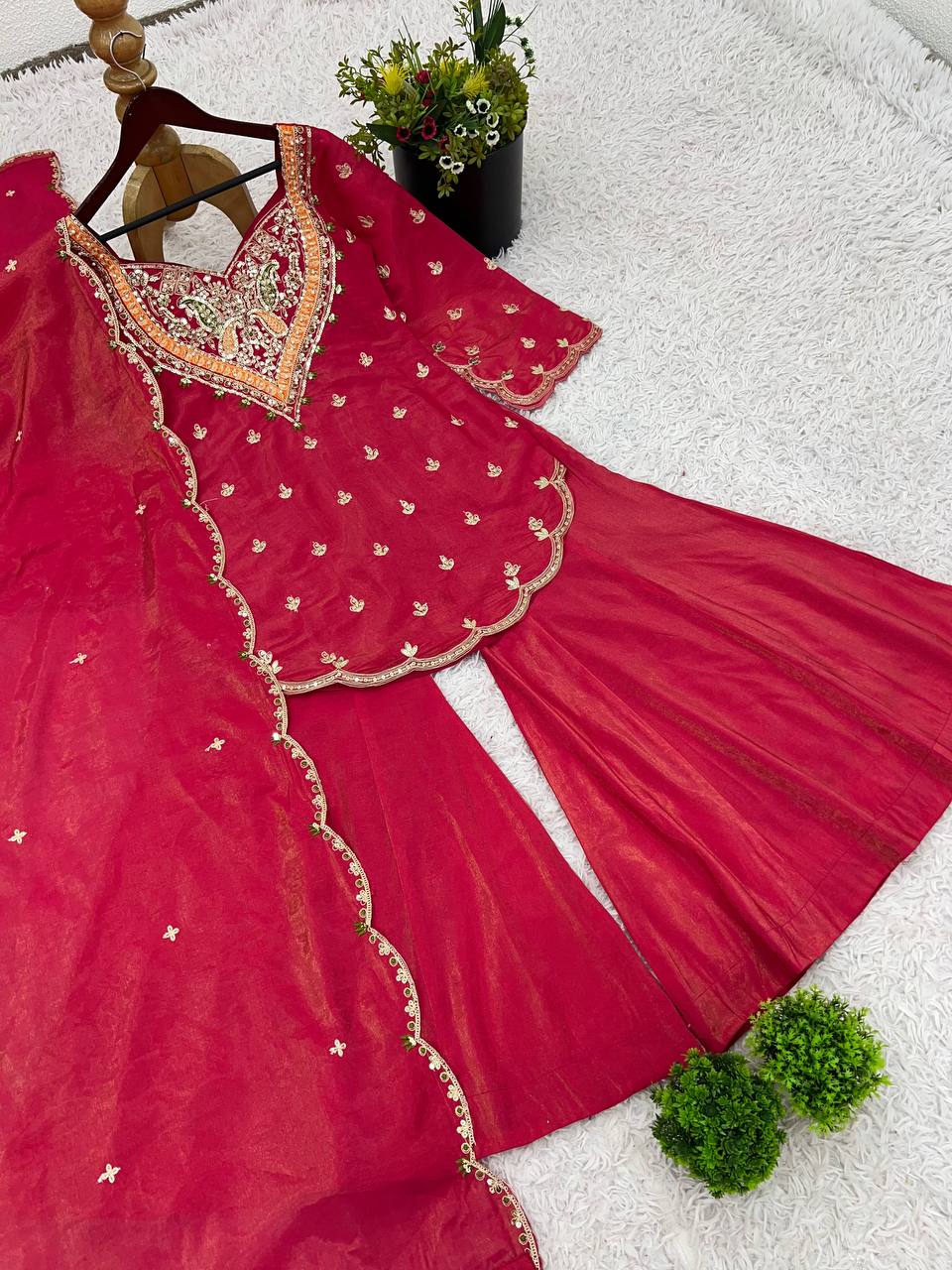 Heavy shimmer Silk designer kurta palazzo set