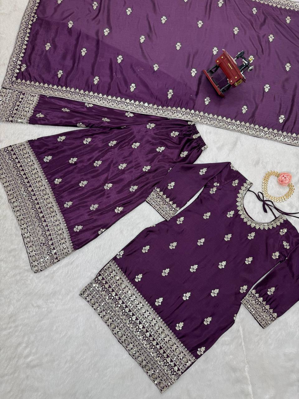 Pure Chinon Silk Kurta Palazzo with Dupatta