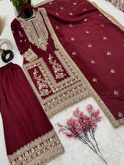 Pure Chinnon Silk Kurta Palazzo with Dupatta