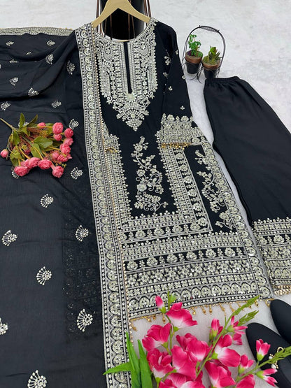 Pure Chinnon Silk Kurta Palazzo with Dupatta