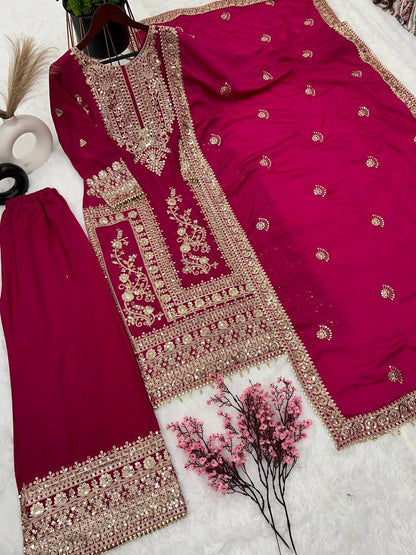 Pure Chinnon Silk Kurta Palazzo with Dupatta