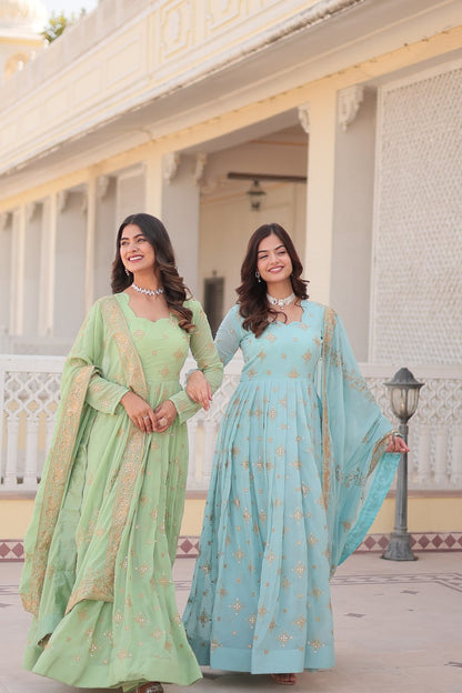 Handwork beautiful full flared anarkali gown with dupatta sets