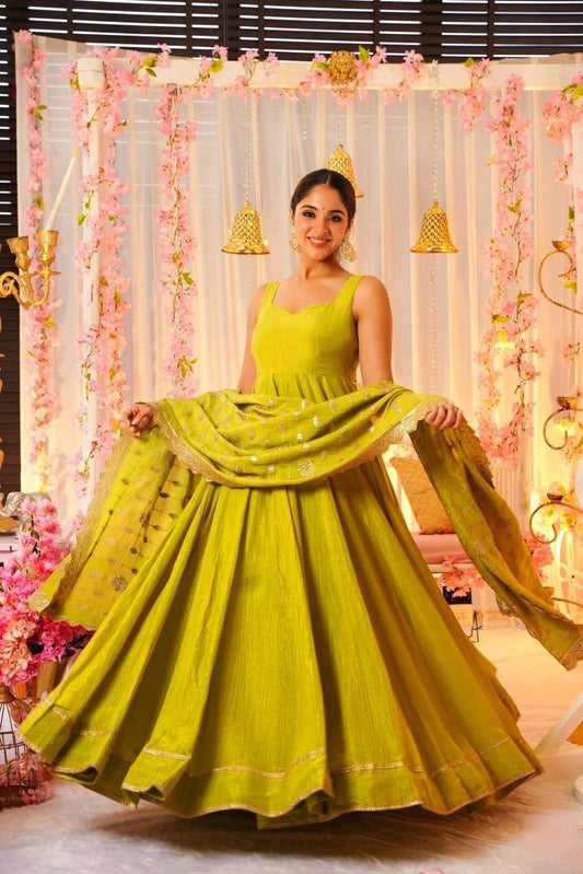 Heavy Roman Silk Gown with Dupatta