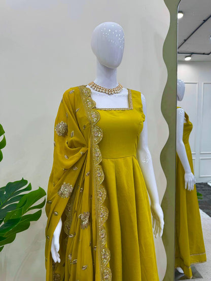Heavy Roman Silk Gown with Dupatta
