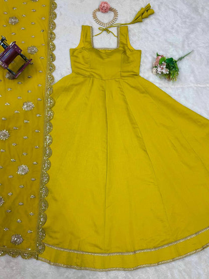 Heavy Roman Silk Gown with Dupatta