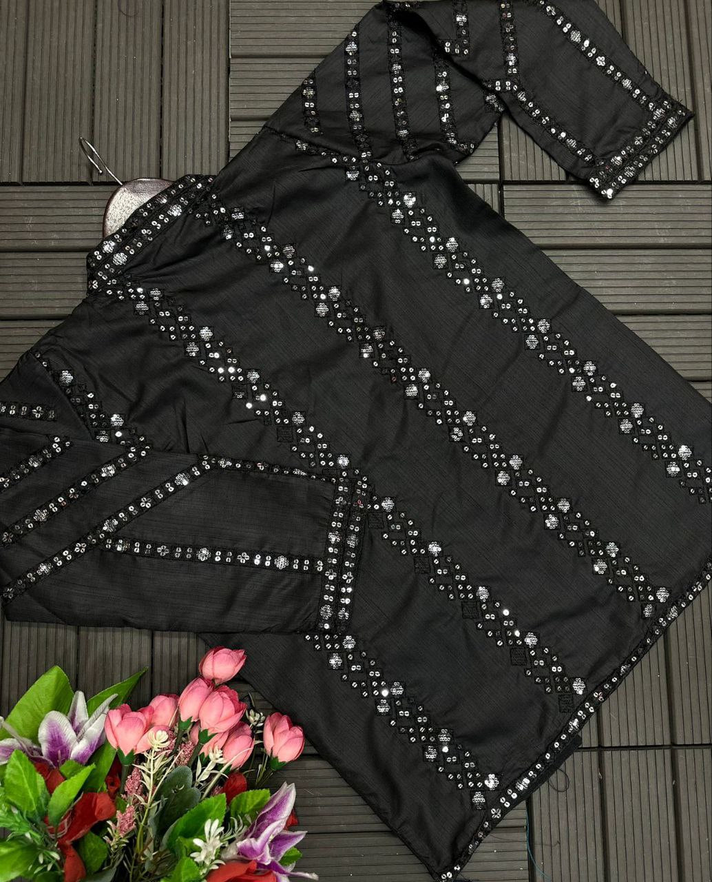 Elegant Heavy Satin Embroidered Saree Set with Jacket & Blouse