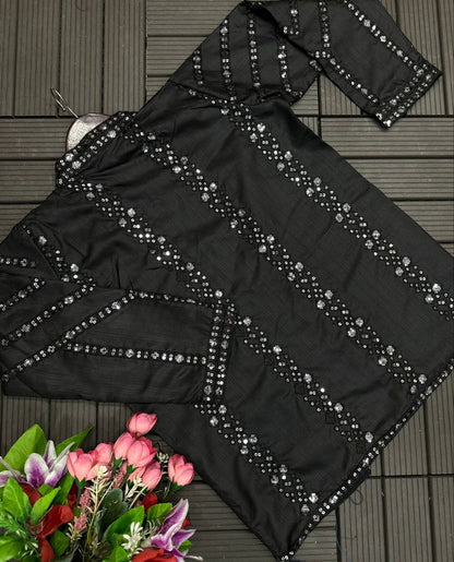 Elegant Heavy Satin Embroidered Saree Set with Jacket & Blouse
