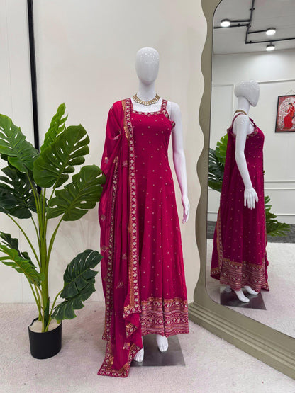 "Elegant Foux Gorgette Ensemble with Sequins and Lace Detailing"