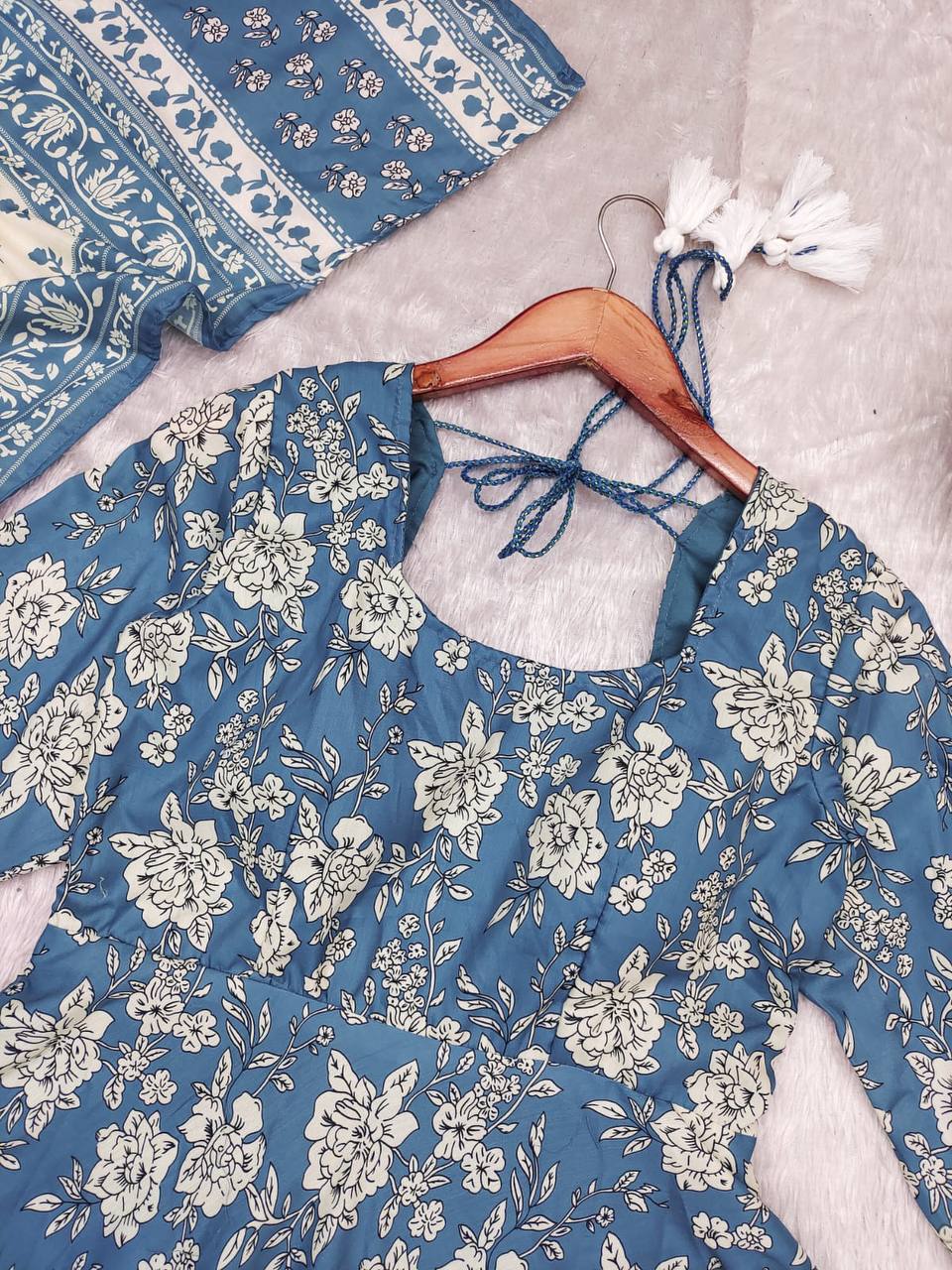 Flower print Pure cotton anarkali kurta pant with dupatta sets