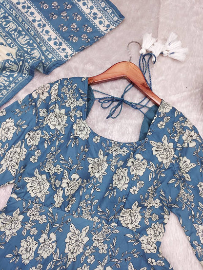 Flower print Pure cotton anarkali kurta pant with dupatta sets