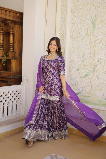 Designer Gharara Set with Sequins & Zari Embroidery – Viscose Jacquard Collection