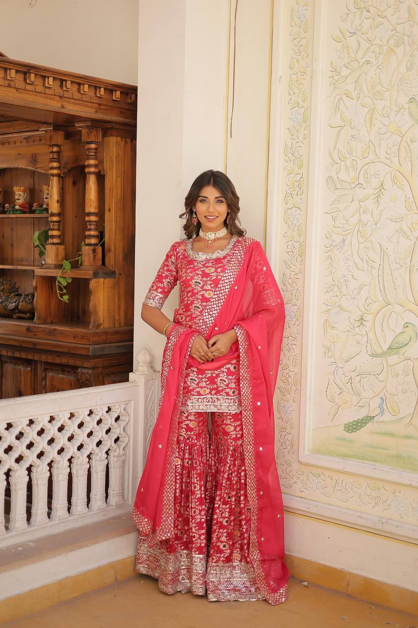 Designer Gharara Set with Sequins & Zari Embroidery – Viscose Jacquard Collection