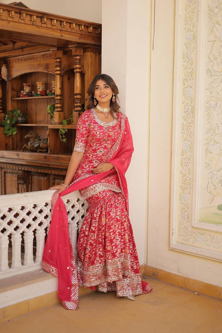 Designer Gharara Set with Sequins & Zari Embroidery – Viscose Jacquard Collection