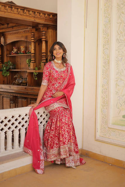 Designer Gharara Set with Sequins & Zari Embroidery – Viscose Jacquard Collection