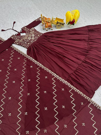 Pure Star Georgette Gown with Heavy Sequence Embroidery and Matching Dupatta