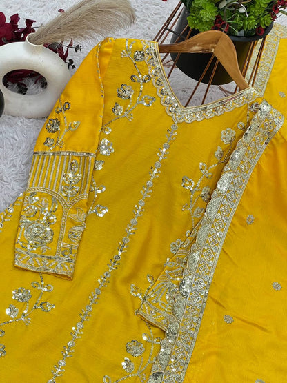 Heavy Chinnon Silk Kurta Palazzo with Dupatta