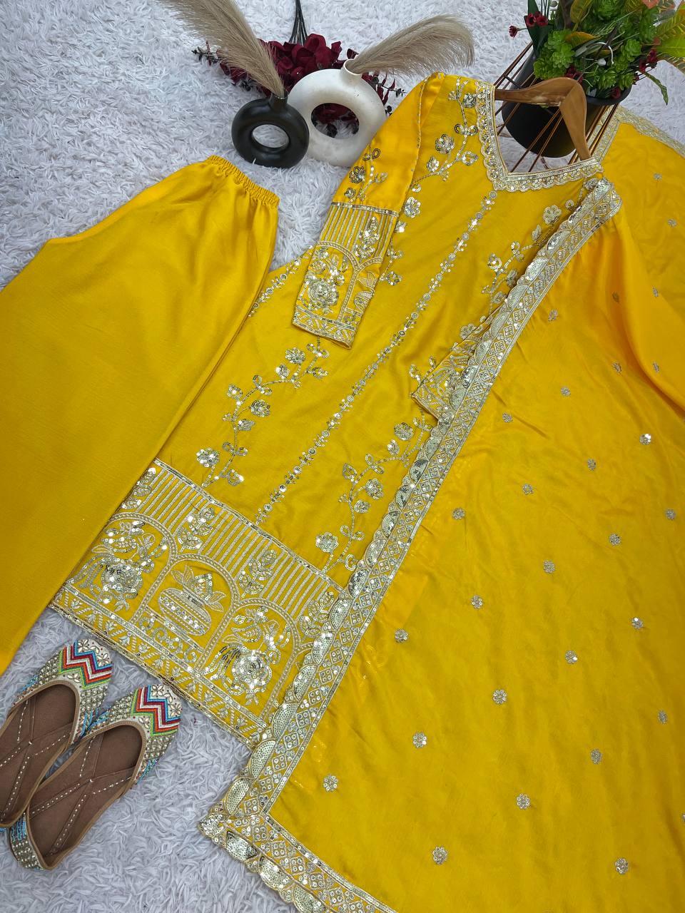 Heavy Chinnon Silk Kurta Palazzo with Dupatta