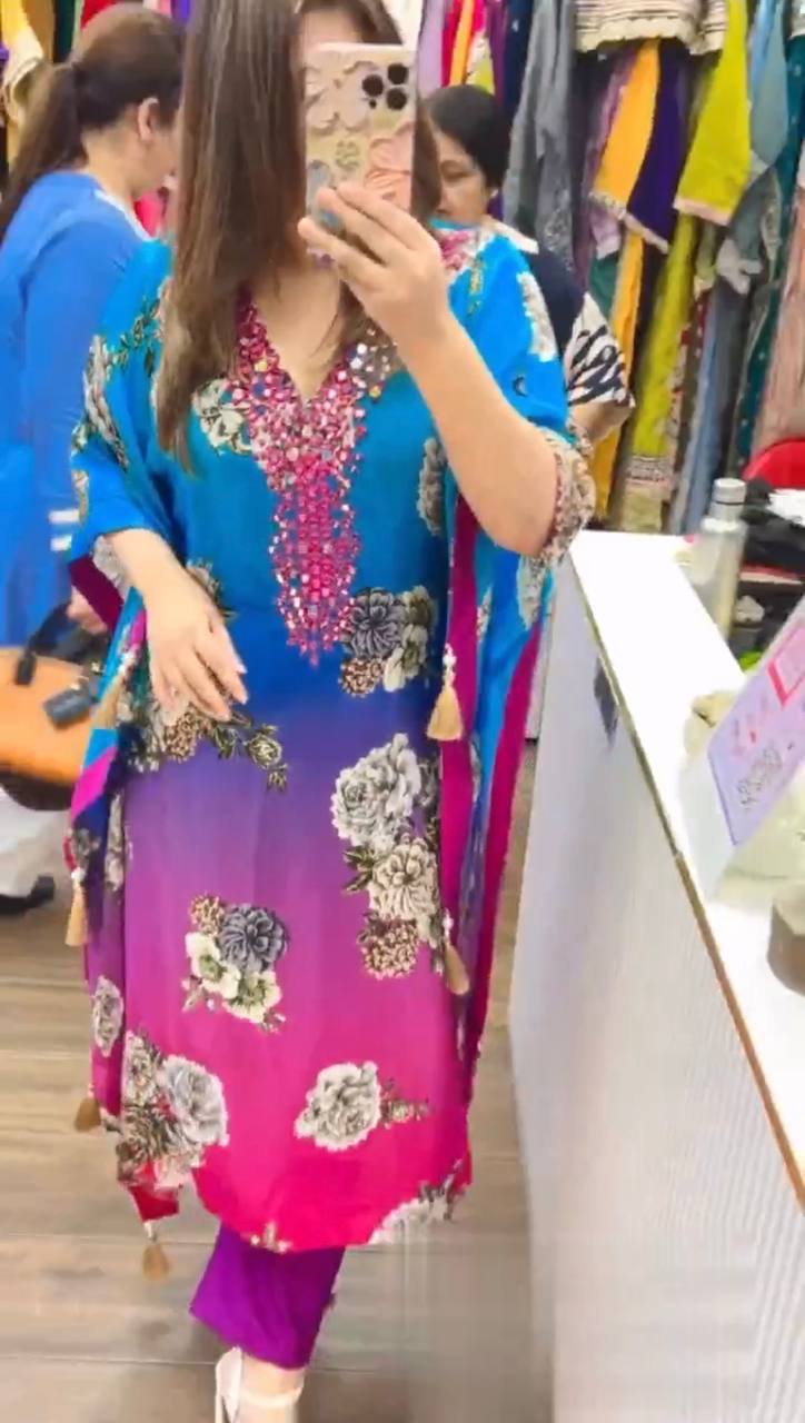 Pure Chinon Silk Kaftan Pant with Dupatta