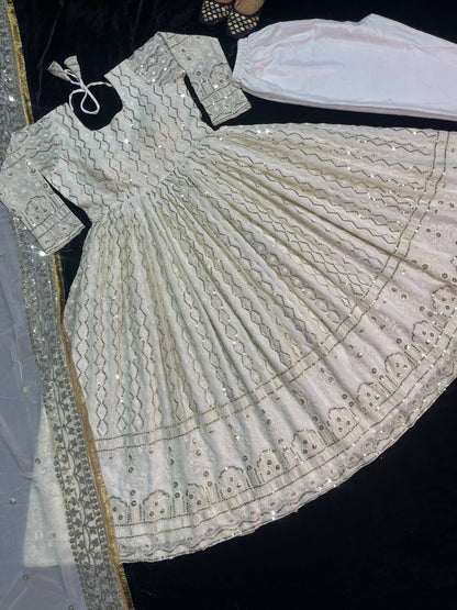 Heavy Faux Georgette with 5mm sequence and embroidery Gown Pant with Dupatta