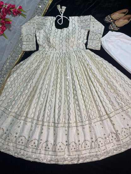 Heavy Faux Georgette with 5mm sequence and embroidery Gown Pant with Dupatta