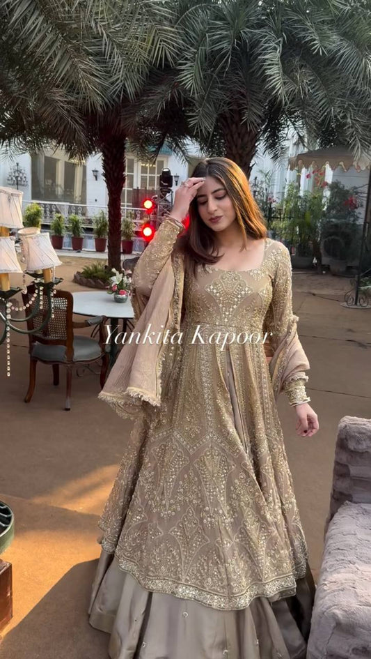 Elegant Pure Chinnon Silk Lehenga Set with Embroidered Top and Dupatta