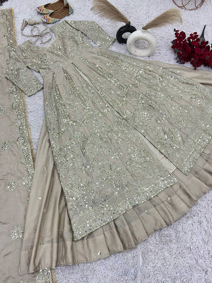 Elegant Pure Chinnon Silk Lehenga Set with Embroidered Top and Dupatta