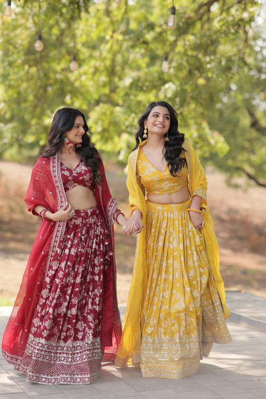 Pure Dyable Viscose Jacquard with Embroidered Sequins Work Blouse with Lehenga