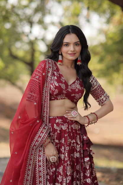 Pure Dyable Viscose Jacquard with Embroidered Sequins Work Blouse with Lehenga