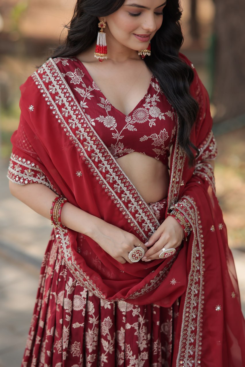 Pure Dyable Viscose Jacquard with Embroidered Sequins Work Blouse with Lehenga