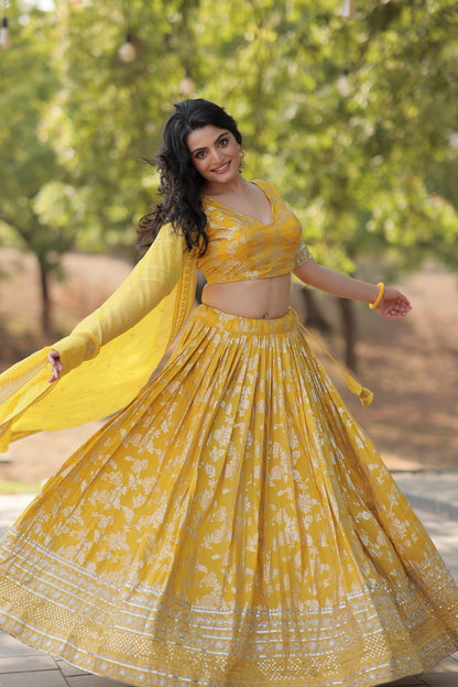 Pure Dyable Viscose Jacquard with Embroidered Sequins Work Blouse with Lehenga