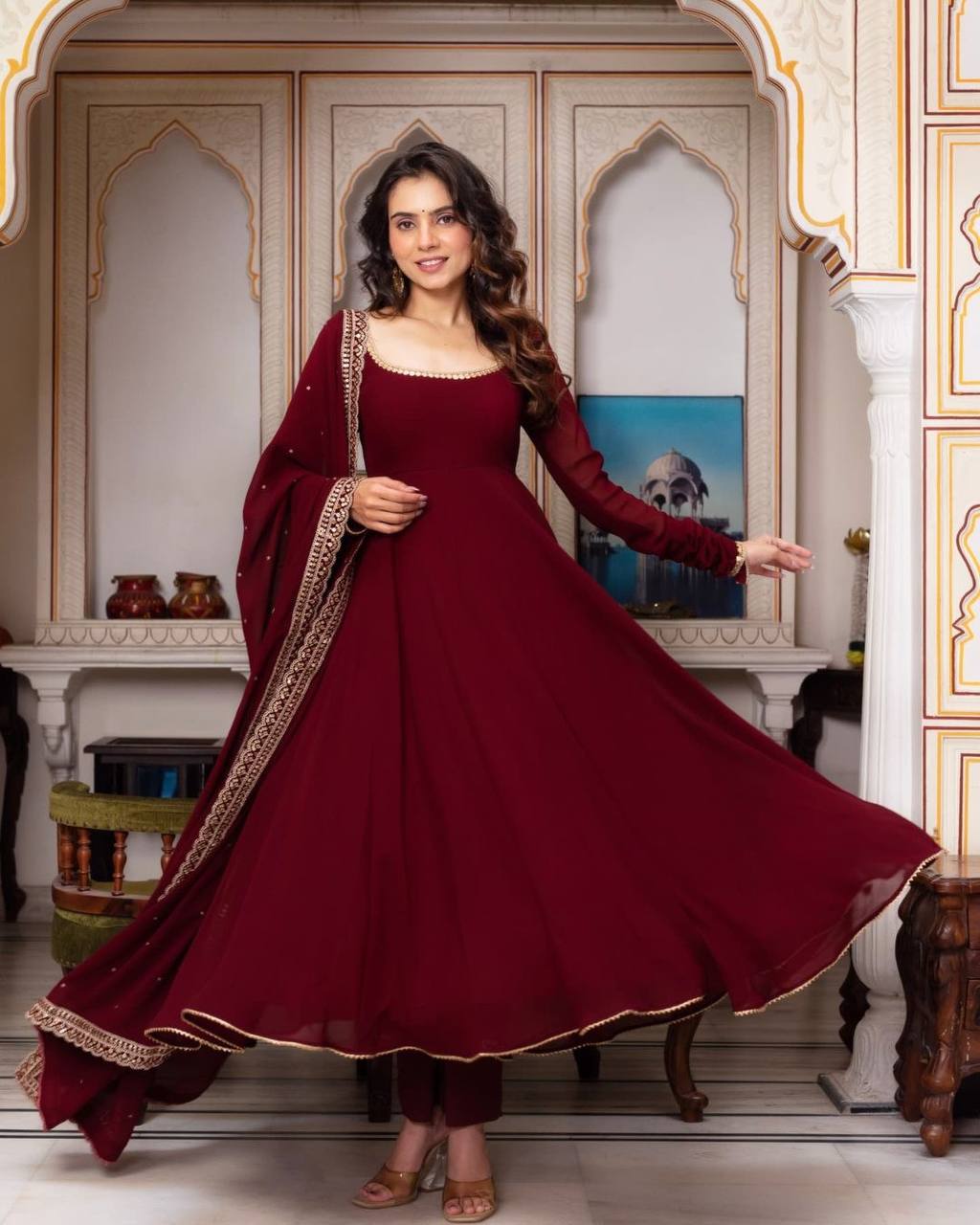 Elegant Heavy Faux Georgette Suit Set with Embroidery Work and Lace Detailing