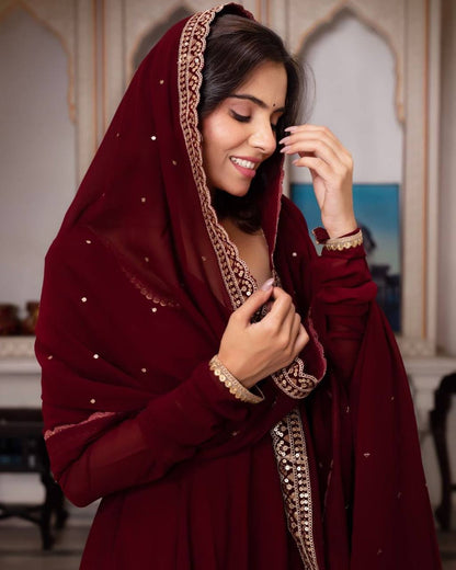Elegant Heavy Faux Georgette Suit Set with Embroidery Work and Lace Detailing
